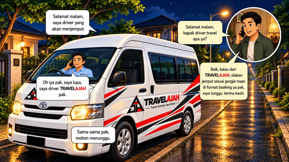 Pengemudi melakukan konfirmasi sebelum penjemputan penumpang Travelajah