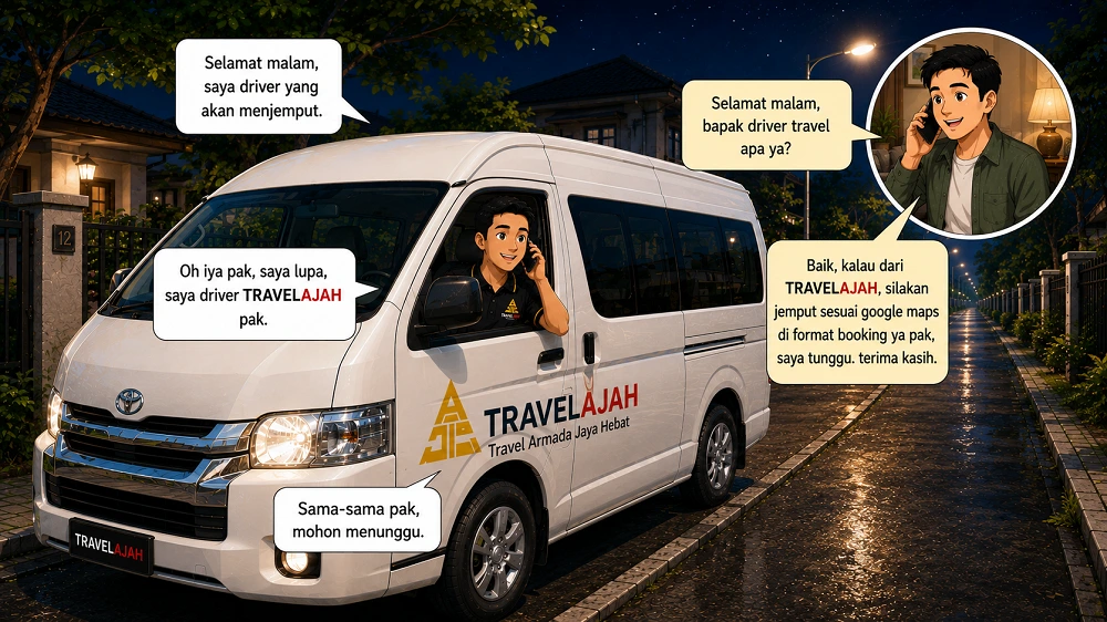 Driver Travelajah melakukan konfirmasi penjemputan penumpang Magelang ke Cikarang
