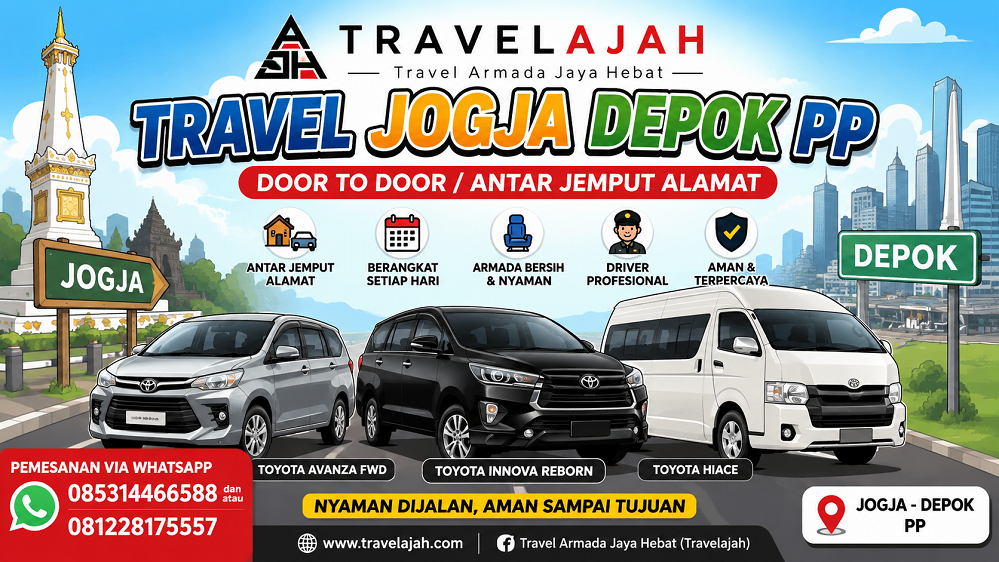 jasa travel door to door jurusan jogja depok atau sebaliknya by travel armada jaya hebat