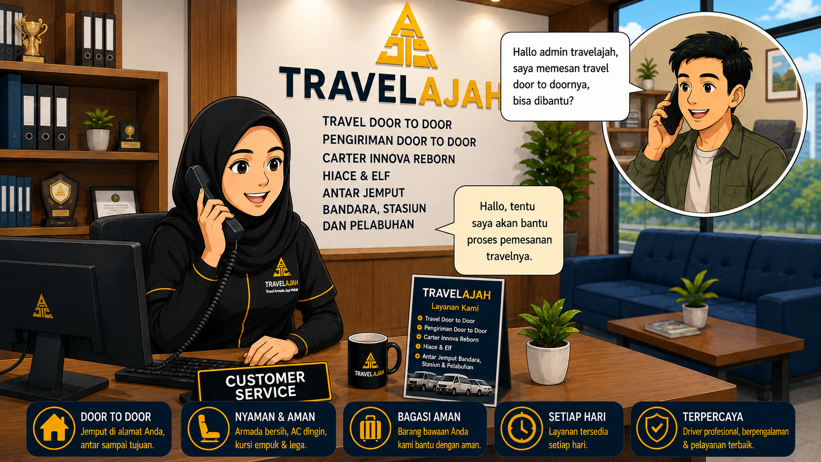 Pemesanan travel door to door melalui admin Travelajah