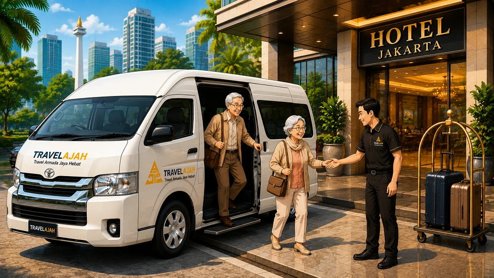 Driver Travelajah sedang melayani pengantaran penumpang