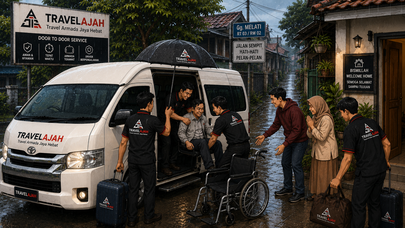 Driver Travelayah sedang mengantarkan penumpang difabel di alamat sesuai dengan pemesanan