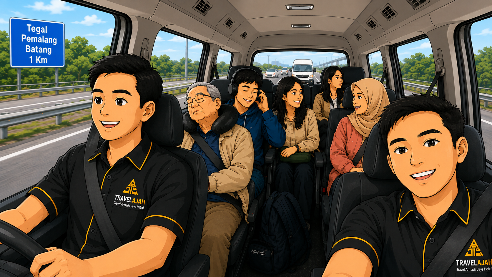 Penumpang melakukan perjalanan ke Bogor dari Solo dengan armada Hiace Travelajah