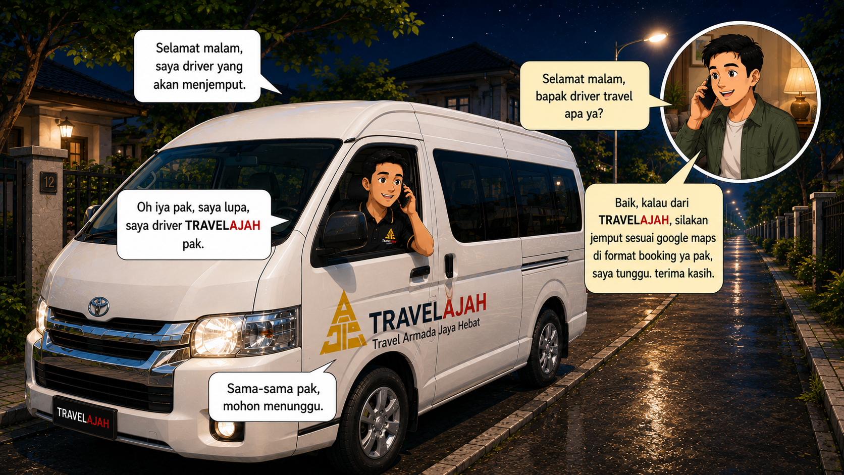 Penumpang memastikan identitas driver Travelajah sebelum dijemput
